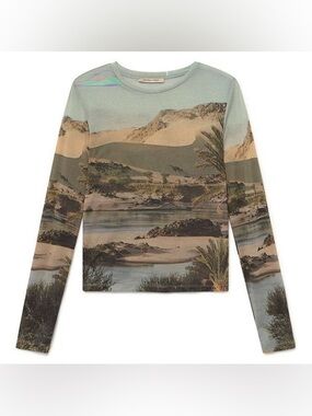 Paloma Wool Scenic Desert Landscape Long Sleeve Tee in Sage and Sand